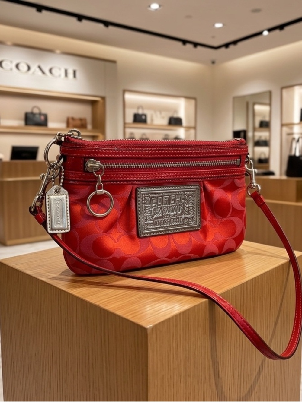 COACH Poppy Hot Pink Signature C Double Zip Crossbody Pouch Bag Y2K Metallic
